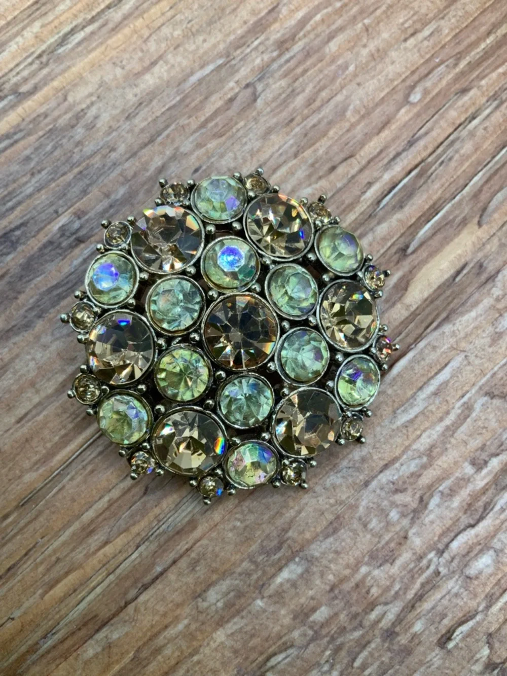 Monet Vintage Round Gold-Tone Cluster Design Aurora Crystal Brooch